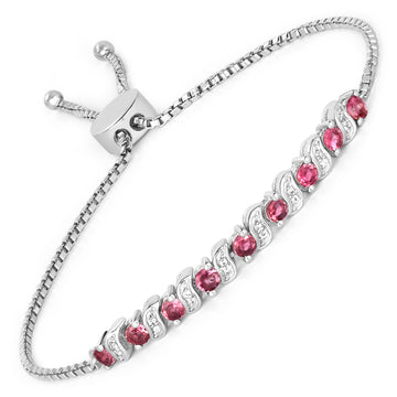 1.16 Carat Genuine Pink Tourmaline and White Topaz .925 Sterling Silver Bracelet
